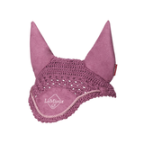 Toy pink ear bonnet on white background