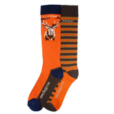 Two orange socks with deer design and striped pattern on a white background, featuring the brand 'Toggi'.