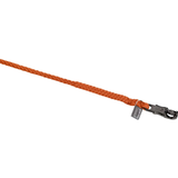 An orange braided rope leash with a black metal swivel snap hook, shown against a plain white background.