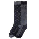 grey and black pair of socks on white background