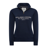 Holland Cooper Sporting Goods Zip Henley - Ink Navy. A navy blue long-sleeve quarter-zip sweatshirt with 'HOLLAND COOPER Free British Excellence MMVIII' printed in white on the chest, shown on a plain white background.