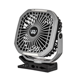 Miniture fan with cxlip by 'Woof Wear' gray and black on white background