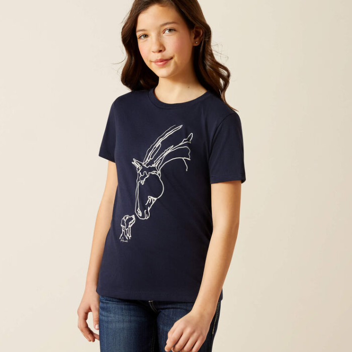 Ariat Youth Hay Girl Short Sleeve T-Shirt in Classic Navy