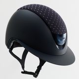 Lemieux Verv Panel Swaroski Variant Navy. Navy hat with Navy hat panel with crystals agaisnt a white background.