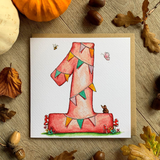 Greetings card on autumnal background 'Pink numbe 1'