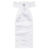 White equine stock tie with blue crystals on white background