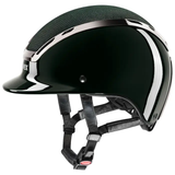Black shiney riding helmet on white background