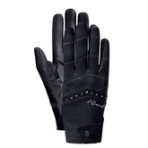 A pair of black Roeckl's insulated riding gloves shown against a plain white background, displaying both the back of one glove and the palm of the other.