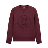 Holland Cooper Cranborne Crystal Crew Variant Mulberry. A crewneck sweatshirt in maroon with an embossed circular Coorpe Sports logo on the chest, displayed against a solid white background.