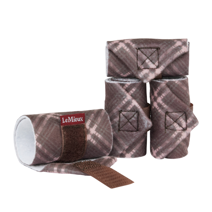 LeMieux mini horse bandages with a brown and pink pattern and small LeMieux logo.