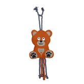 Eskadron Platinum Horse Toy-Bear. An orange plush bear-shaped horse toy with gray accents, black paw prints, and gray and orange rope tails, shown on a plain white background.