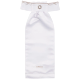White equine stock tie with brown crystals on white background