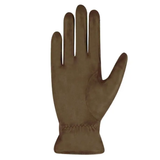 A single brown leather glove shown flat against a plain white background.