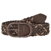 Pikeur Belt Selection Variant Chocolate. A brown woven leather belt with a matching metal buckle, featuring subtle gold-toned woven accents and a visible PIKEUR brand tab.