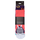 Multi coloured pink and purple in packaging 'Toggi' socks on white background
