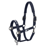Navy headcollar with 'Eskadron' branding and silver buckles against a white background.