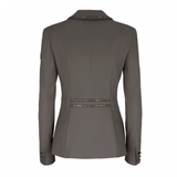 Gray blazer with decorative buttons on a white background
