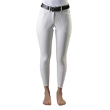 White riding pants with a black belt on a white background
