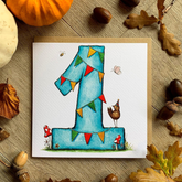 Greetings card on autumnal background 'Blue numbe 1'