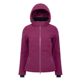 LeMieux AW26 Brooke 3 in 1 Waterproof Hybrid Jacket Varient Blackberry. A women's hooded jacket in a deep berry purple color, featuring a full-length front zipper, zippered hand pockets, and adjustable cuffs, shown against a plain white background.
