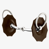 Horse bit with brown rubber rings on white background