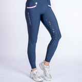 Blackfort AW26 Training Tights 3.0 Variant Navy/ Marshmallow. Navy riding tights with pink detailing against a white background.