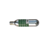 CO2 cartridge with green label on a white background
