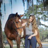person with horse on faded background
