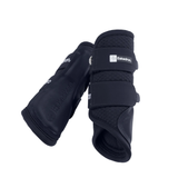 A pair of navy Eskadron horse leg boots shown against a solid white background, displaying both the front strap closure and the inner boot lining.