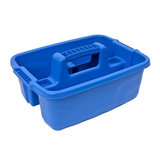 A bright blue plastic utility basket with integrated handles, shown on a plain white background.