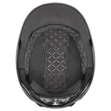 Black helmet with quilted pattern on a white background