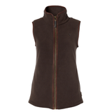 Holland Cooper Country Fleece Gilet Variant Chocolate. Chocolate brown fleece gilet with brown rim detailing on a white background.