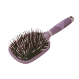 Purple hairbrush with bristles on a white background