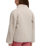 LeMieux AW26 Mini Thora Heart Fleece Varient Stone. A child wearing a cream-colored textured fleece jacket, shown from the back against a plain white background.