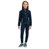 LeMieux AW26 Mini Maggie Horse Fleece Varient Navy. Young girl wearing a navy fleece and navy bottoms against a white background.