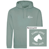 Green hoodie with Eland Lodge logo and text on a white background