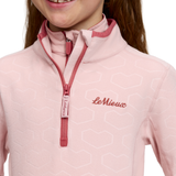 LeMieux AW26 Mini Maggie Heart Fleece Varient Petal. Fleece collar with a red zip and 'LeMieux' on the chest.