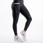 Blackfort AW26 Training Tights 3.0 Variant Black/ Blush Pink. Back pair of riding tights with pink detailing against a white background.