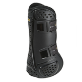 Shires Arma Oxi-Zone Tendon Boots Varient Black. Black tendon boot with padded interior on a white background.