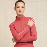 Lady wearing the Holland Cooper Chiltern Base Layer in Washed Red shows logo arm detail