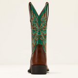 Ariat Ladies Round Up Wide Square Toe StretchFit Western Boot in Arizona Brown/Jade Green