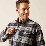 Ariat Mens Rebar Flannel Durastretch Work Shirt in Charcoal Grey