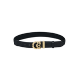 Holland Cooper Stirrup Heritage Belt Variant Colour Black. A black belt with CH gold buckle on white background.