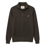 Holland Cooper Classic Quarter Zip Sweat (Men's) Variant Colour Bournville.
An green quarter-zip sweatshirt with a small embroidered logo on the left chest, displayed on a clean white background.