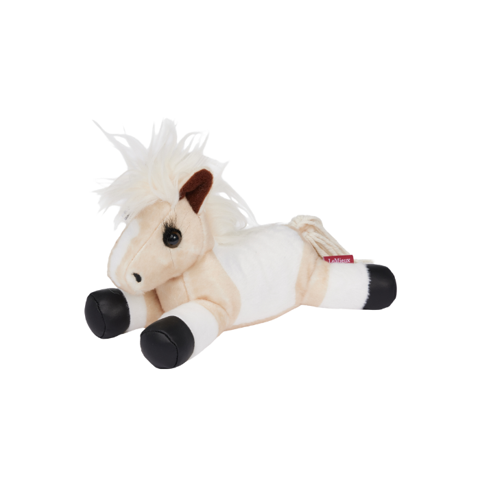 LeMieux AW26 Tiny Beanie Pony Lemon Variant Colour White. A soft beanie toy pony lemon and white colour with black hooves on white background.