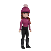 LeMieux AW26 Toy Rider Cara Varient Multi. Toy rider with ginger heair wearing a blackberry base layer and black trousers stood against a white background.
