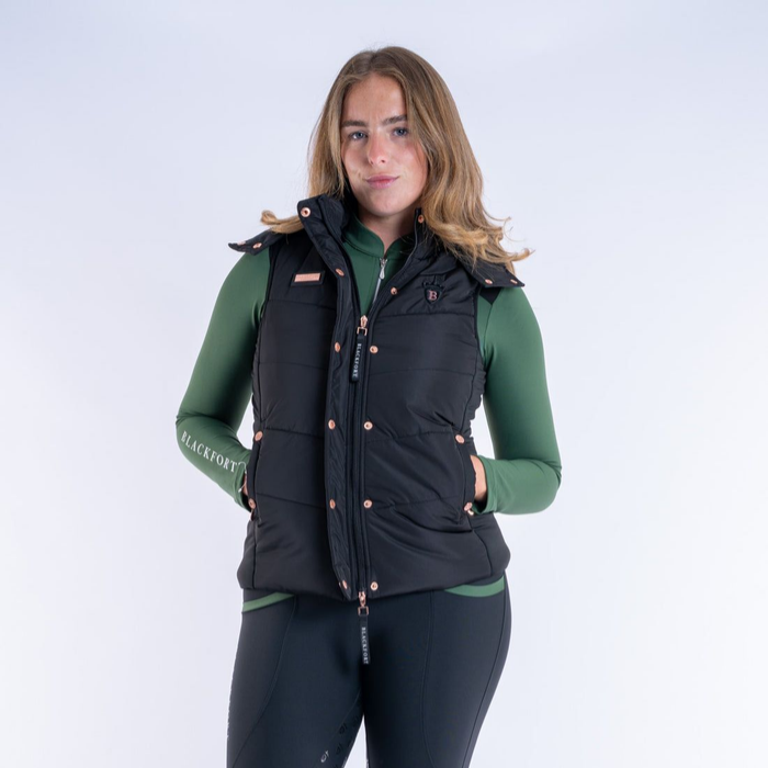 Blackfort Amara Puffer Hooded Gilet in Black/Rose Gold