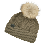 LeMieux AW26 Clara Knit Beanie Willow Green One Size Variant Colour Willow Green.
An olive green ribbed knit beanie with a large beige faux fur pom-pom on top, shown on a plain white background.