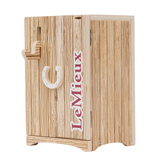 Toy Pony wooden tack locker with a hiif shaped handle and 'LeMieux' branding.