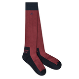 Holland Cooper Riding Sock Variant Oxblood Navy. A pair of knee length socks in dark red and nacy on white background.